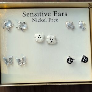 Cute Silver Animal Sensitive Ears Earrings Set